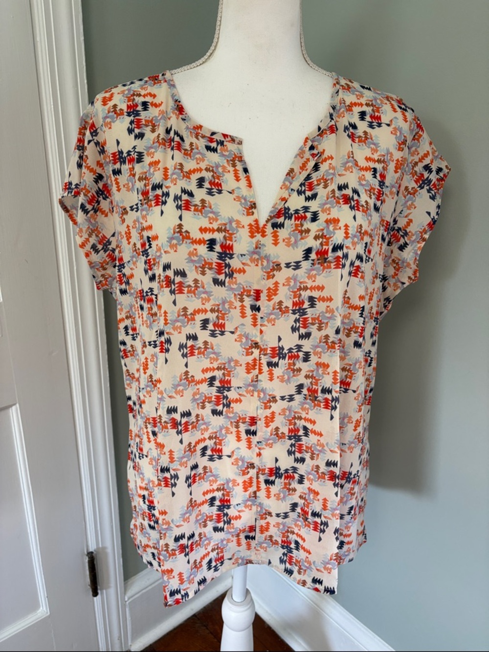 Sanctuary‎ Women's Cream Printed Short Sleeve Blouse Orange Navy XL